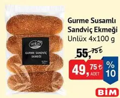 UNLÜX GURME SUSAMLI SANDVİÇ EKMEĞİ 4X100 G